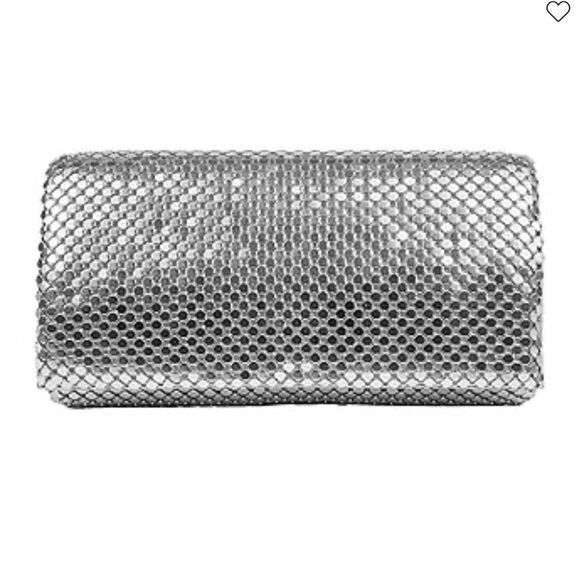 Gunne Sax by Jessica McClintock Mesh Flap Evening Bag In Silver Magnetic Closure - Picture 1 of 16